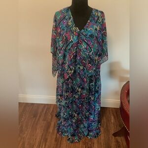Vicky Teal‎ vintage Women’s 2X abstract layered v- neck bohemian festival dress